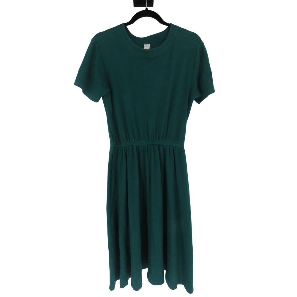 Lands' End T-Shirt Dress Womens Petite L Green Cotton Elastic Waist Pockets USA